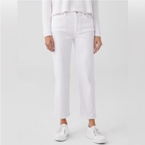 Eileen Fisher White Organic Cotton Denim Jean Ankle Length Frayed Hem 3X Plus - Picture 1 of 16